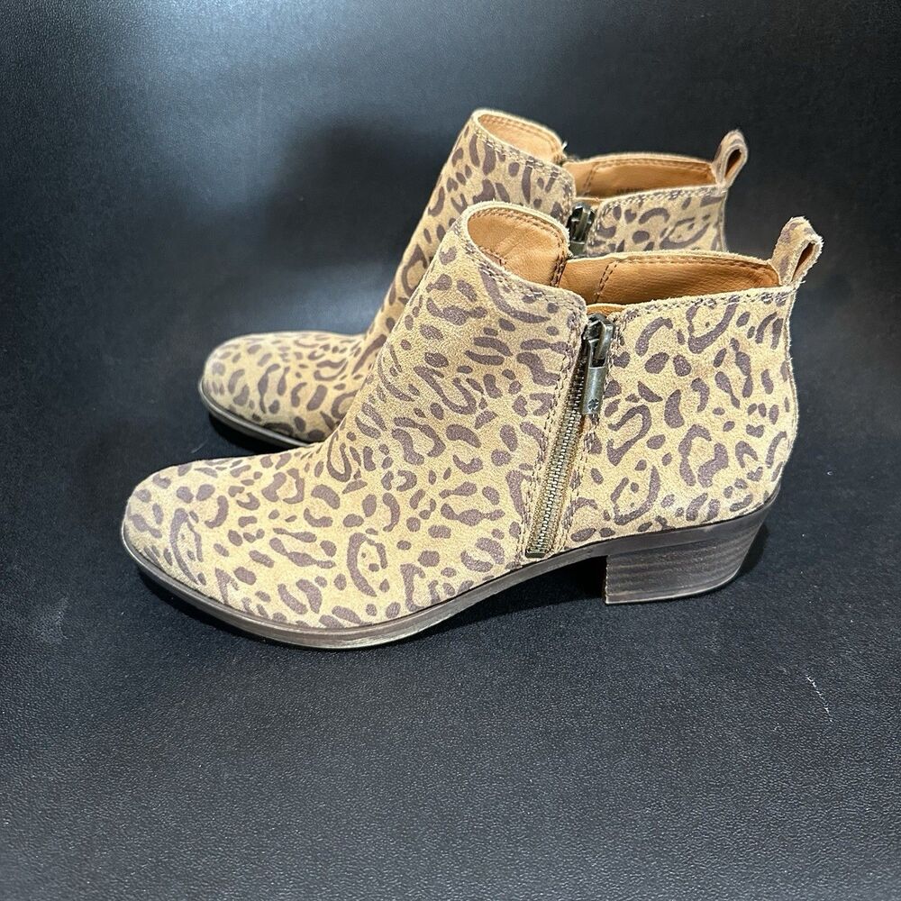 Lucky Brand Leopard Animal Print Ankle Bootie Zip Round Toe 7.5 M Festival Boho - Picture 2 of 8